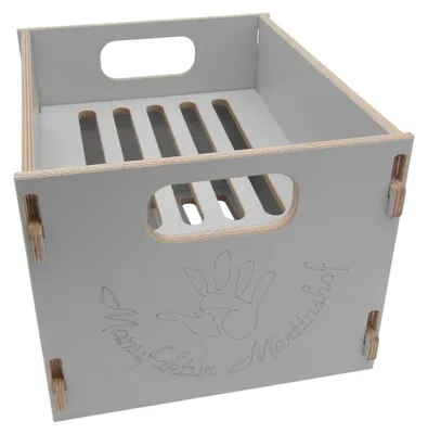 Produktbild von Bierkasten "Flaschenrutsche" grau+ Wunschgravur