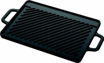 Productafbeelding van Gietijzeren Plaat - Omkeerbaar Grilloppervlak - Barbecueën Buiten - Dubbelzijdig Gebruik - 20 x 30 cm - Zwart