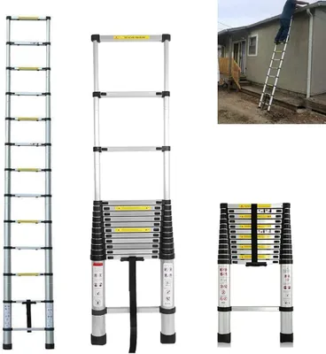 Produktbild von 3.8 Silber Teleskopleiter Aluleiter Stehleiter Anlegeleiter Mehrzweckleiter Klappleiter