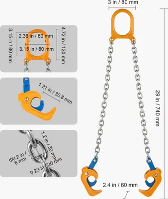 Immagine prodotto di SucceBuy sollevatore di fusti, pinza di sollevamento per fusti G80 con gancio di sicurezza, capacità di carico 0,9 T, dispositivo di movimentazione lungo 50 cm, attrezzo a catena di sollevamento Acciaio al carbonio per fusti in plastica e metallo