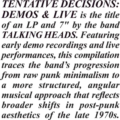 Zdjęcie produktu dla Talking Heads - Tentative Decisions: Demos & Live (LP + 7" Single)