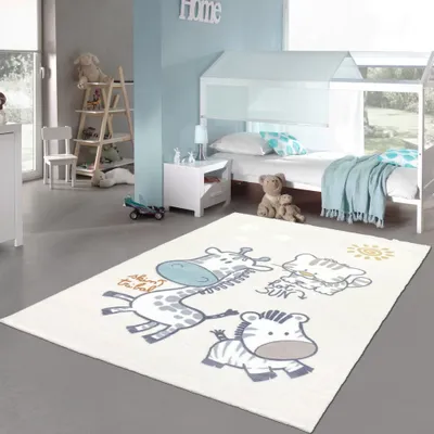 Obrázek produktu pro Koberec do dětského pokoje měkký krémový žirafa zebra velikost - 160 x 230 cm