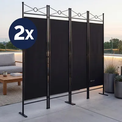 Produktbild von DEUBA® 2er Set Trennwand 180x160cm 4 teilig Blickdicht Freistehend Faltbar Stabil Wohnzimmer Schlafzimmer Büro Raumteiler Spanische Wand Paravent Schwarz