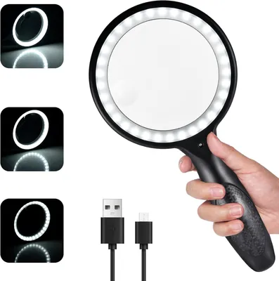 Produktbild von Lupe mit Licht, Handlupe, 10x 5x Leselupe, Groß Lupe, 33 LED, Vergrößerungsglas Leselupen, für Kind, Briefmarken, Münzen, Uhrmacher Inspektion