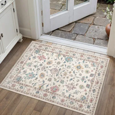 Waschbarer Vintage-Teppich 60x90 cm, rutschfest, niedriger Flor, mehrfarbig