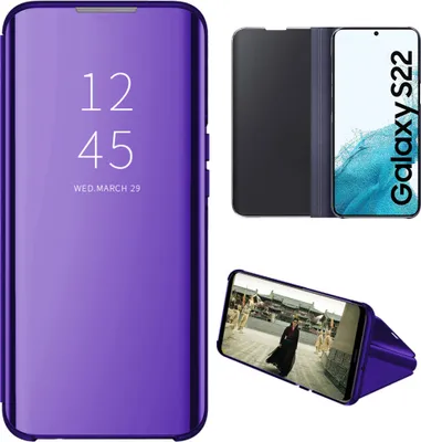 Obrázek produktu pro Pouzdro pro Samsung Galaxy S22 5G průhledné zrcadlové flipové pouzdro,Polyuretankůže, s funkcí stojánku modré Fialová
