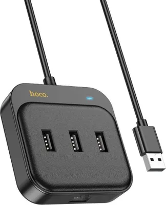 Zdjęcie produktu dla HOCO HUB adapter 4w1 USB do USB2.0*3+RJ45 100 Mbit/s Ethernet czarny 1,2 m