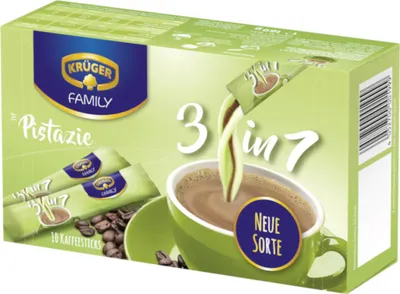 Zdjęcie produktu dla Krüger Family 3 w 1 Typ Pistazie Napój w proszku 10x16,9 g Opakowanie 169 g