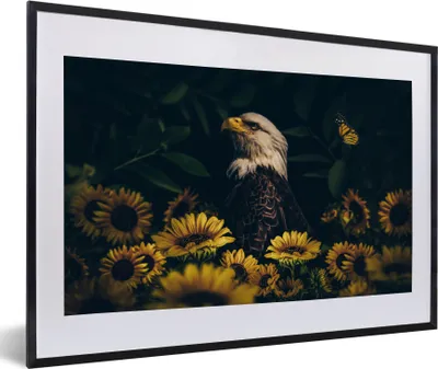 Produktbild von MuchoWow® Gerahmtes Poster Adler - Gelb - Blumen - Botanisch 60x40 cm - Poster mit Schwarzem Bilderrahmen Wandposter Rahmen Foto Bilder - Schlafzimmer - Plakat in Rahmen - Drucken