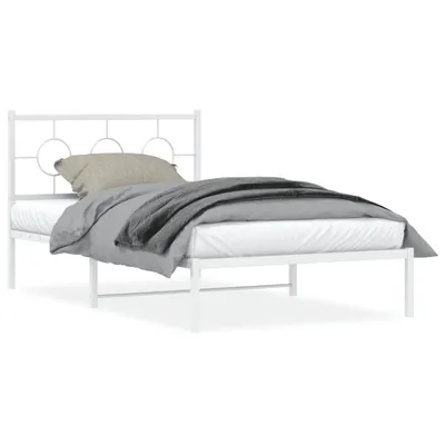 Image de vidaXL Cadre de lit avec tête de lit en métal blanc 107x203 cm