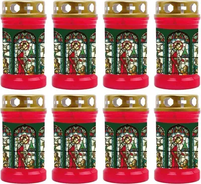 Image de Bougie funéraire - lot de 8 - rouge 40h ( couvercle or ) - fenêtre verte