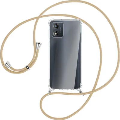 Produktbild von Handykette Backcover-Schutzhülle mit Band (Metall silberfarben) für Motorola Moto E13 (6.5'') - caramel