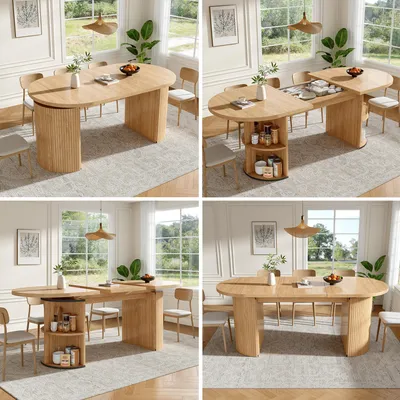 Produktbild von Ausziehbarer Esstisch mit verstecktem Staufach 120-160x80cm MDF Tischplatte Naturbraun