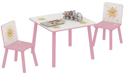 Imagen del producto de Mesa y Sillas Infantiles de 3 Piezas Mesa Infantil con 2 Sillas de Madera de Pino para niños de +3 Años 60x60x44 cm Rosa