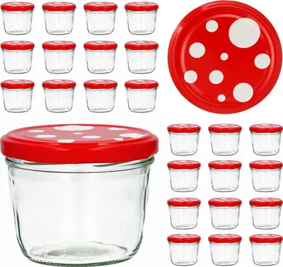 Produktbild von CAPCRO 25er Set Sturzglas 230 ml To 82 Fliegenpilz Deckel rot weiß gepunktet
