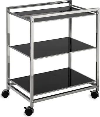 Produktbild von Servierwagen Rollwagen Rollregal Teewagen Edelstahl mit Glasböden Schwarz