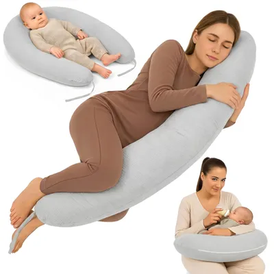 Produktbild von Totsy Baby Stillkissen XXL 190 cm Schwangerschaftskissen – Body Pillow Lagerungskissen Komfortkissen Pregnancy Pillow mit Bezug aus Musselin – Grau B, Größe Kissen 190 cm