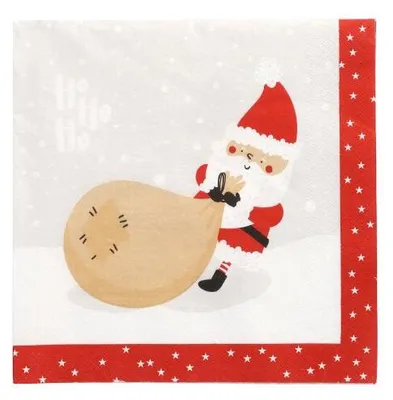 Produktbild von 3-lagige Servietten Weihnachtsmann 1/4 40 x 40 cm 20 Stück.