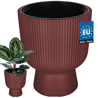 Zdjęcie produktu dla KOTARBAU® Doniczka Kielich z Wkładem Ø 29 cm Donica Ryflowana Doniczka na Nóżce Wysoka W: 36 cm Brudny Róż Plastikowa