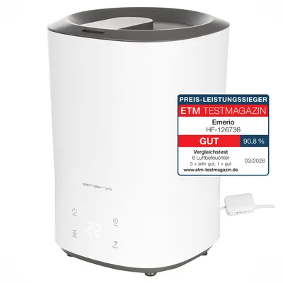 Productafbeelding van Emerio Luchtbevochtiger – 35 dB – 5,5 L – Bovenop te vullen – tot 30 m² – Ultrasoon – Aromafunctie – Digitaal Display – HF-126736