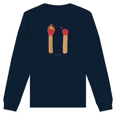 Produktbild von Mr. & Mrs. Panda Organic Pullover Streichhölzer Größe XS - French Navy - Geschenk, Baumwoll, Pulli, Liebesbeweis, Freundin, Sweater, Sweatshirt, Bio, Liebesgeschenk