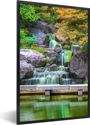 Produktbild von MuchoWow® Gerahmtes Poster Steine - Wasser - Bäume - Japanisch - Botanisch 60x90 cm - Poster mit Schwarzem Bilderrahmen Wandposter Rahmen Foto Bilder - Kunst