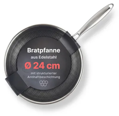 Produktbild von Bratpfanne Ø24 cm Edelstahl Induktion Pfanne Schmorpfanne Wabenstruktur-Antihaftbeschichtung