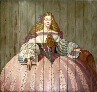 Image de Casa Padrino Luxe Peinture murale baroque Lady Multicolore 198 x H. 200 cm - Peinture en bois peinte à la main - Décoration murale baroque - Noble et somptueux