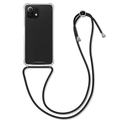 Produktbild von kwmobile Necklace Case kompatibel mit Xiaomi 11 Lite (5G) NE / Mi 11 Lite (5G) - Hülle Silikon mit Handykette - Band Handyhülle Schwarz Transparent