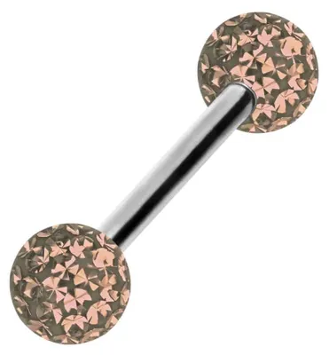 Produktbild von Zungenpiercing, Intim-Piercing Chirurgenstahl Barbell EPOXY-KUGELN Farbe: Silber + Kristall: Pfirsich Stablänge: 16mm