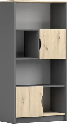 Produktbild von Hohes Regal Kinderregal zweitürig mit sechs Fächern Grau /Artisan Eiche JOY II 02 80 cm