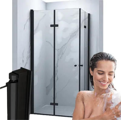 Produktbild von Silla | Duschkabine - 100x190 cm - Glasstärke 6 mm - Duschtür - Duschwand Glas - Schwarz