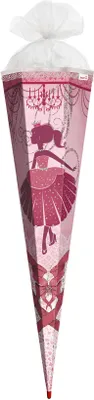 Produktbild von ROTH Schultüte groß Ballerina 85 cm Glitter Glitzerborte eckig Rot(h)-Spitze Tüllverschluss Zuckertüte Schulanfang