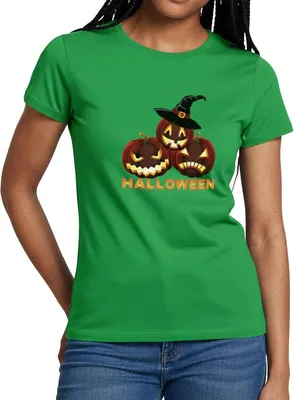 Produktbild von Spreadshirt Halloween Kürbisse Mit Hexenhut Gruselig Lustig Frauen T-Shirt, XXL, Kelly Green