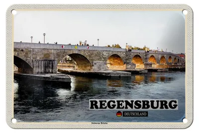 Produktbild von Blechschild Städte Regensburg Steinerne Brücke Fluss 18x12cm Schild