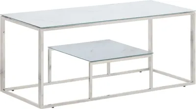 Image de Table basse argenté acier inoxydable et verre trempé