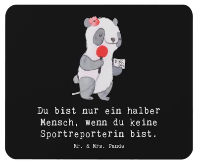 Produktbild von Mr. & Mrs. Panda Mousepad Sportreporterin Herz - Schwarz - Geschenk, Mauspad, laptop, Mouse Pad, mousematte