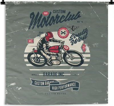 Produktbild von MuchoWow® Wandteppich Wandbehang Motorrad - Helm - Vintage 150x150 cm Tapisserie Dekoration Wandtuch - Wohnaccessoires - Modernes