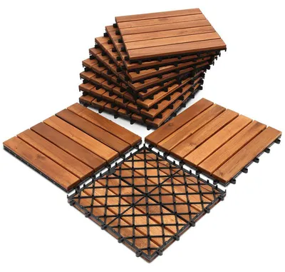 Produktbild von Terrassenfliesen – Balkonfliesen – Gartenfliesen – Holzfliesen – 30x30 cm – Akazienholz, braun – Klicksystem