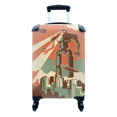 Produktbild von MuchoWow® Koffer Handgepäck Trolley Rollkoffer Kleine Reisekoffer mit 4 Rollen - Roboter - Vintage - Zeichnung - Cabin Size < 55x40x23 cm & 55x40x20 cm - Fotokoffer - Kabinenkoffer - Boardgepäck - Reise-Box - Reisekoffer - Reisegepäck - Koffer mit Bild - Trolley für Kinder