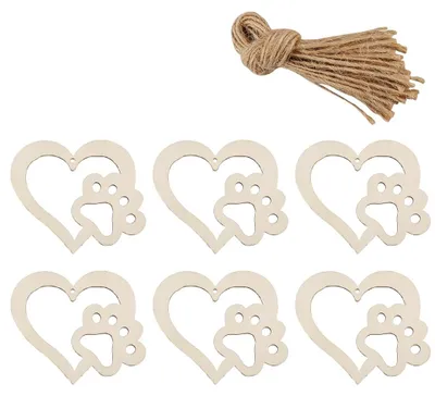 Holz-Deko-Set 6 Stück Herz & Pfote 9,5x8 cm zum Basteln