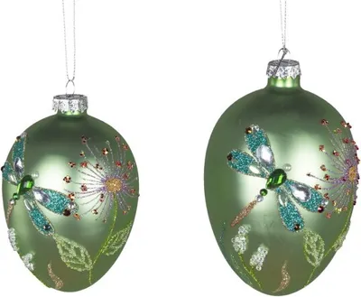 Produktbild von Deko zum aufhängen Ei Blume und Schmetterling | Deko hängend – luxor grün / 10x7cm / Glas/ 1Stück Lieferumfang