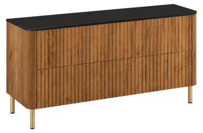 Immagine prodotto di Mobile bagno 120 cm, finitura "Craft-Eiche", piano nero, gambe dorate, dimensioni 120,8 x 44,2 x 65 cm, Immagine generata dall'IA