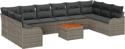 Image de Ensemble de canapés de jardin vidaXL avec rangement, 10 pièces, gris, en polyrotin