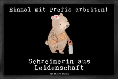 Produktbild von Mr. & Mrs. Panda Schmutzfangmatte Schreinerin Leidenschaft 40 x 60 cm - Schwarz - Geschenk, Gummimatte, Bodenvorleger, Fussmatte, Schmutzmatte, fußmatte