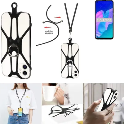 Produktbild von K-S-Trade 3in1 Handykette Handyband Handykordel Halsband Smartphone-Ring Handy-Ring kompatibel mit Huawei Y7p Fingerhalterung Handyring Tischständer