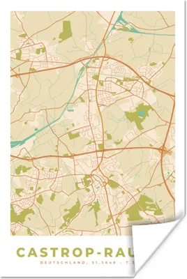 Produktbild von MuchoWow® Poster Karte - Castrop-Rauxel - Karte - Stadtplan - Vintage 40x60 cm - Plakate für die Wand - Poster Babyzimmer