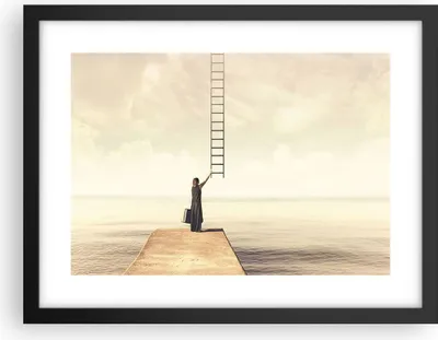 Produktbild von Gerahmtes Poster - Schwarzer Rahmen - Symbol Frau Leiter - 40x30 cm - Wand Bild - Wanddeko - Wandbilder - Kunstposter - Wandposter - Bilderrahmen - Bilder - Kunstdruck - Wandbild - P2BAA40x30-4339