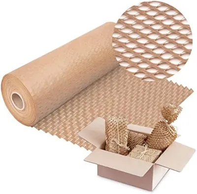 Produktbild von PolkaHome® Verpackungspapier Rolle 40 cm x 50 m – Braunes Kraftpapier mit Wabenstruktur, 90 g/m², umweltfreundliche Polsterung