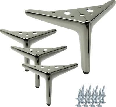 Immagine prodotto di Elegante set di 4 gambe per mobili "Anchor" in cromo nero, alte 12 cm, con cuscinetti antigraffio - complemento perfetto per mobili moderni e design minimalista